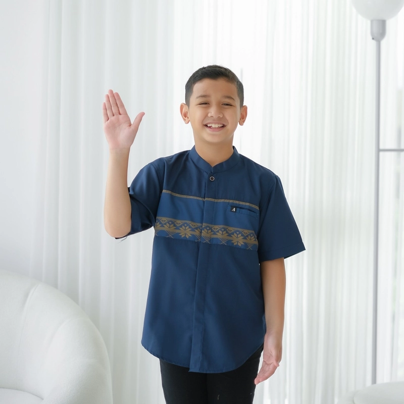 Product image Al liwa official - Al liwa Couple anak dewasa usia 2th - 11th kemeja koko navy lengan pendek bahan toyobo premium S (4-5th) navy
