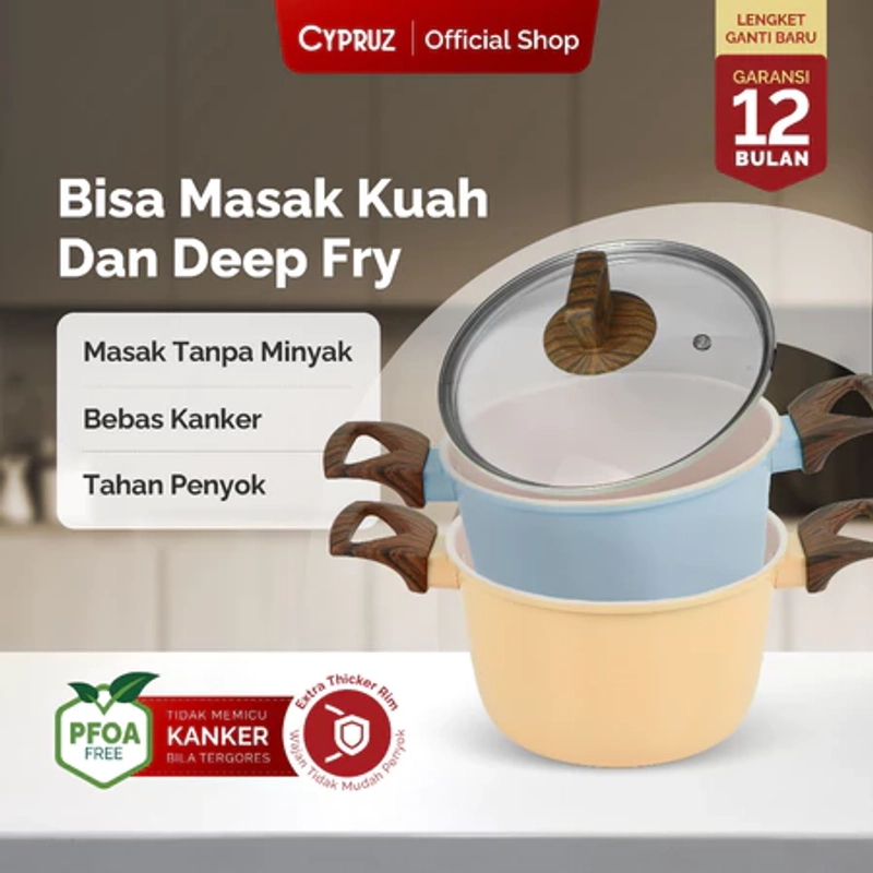 Product image Cypruz Official - Cypruz Panci Anti Lengket + Tutup Casserole High Hercules Series Nude 20cm PI-1017 XL NUDE