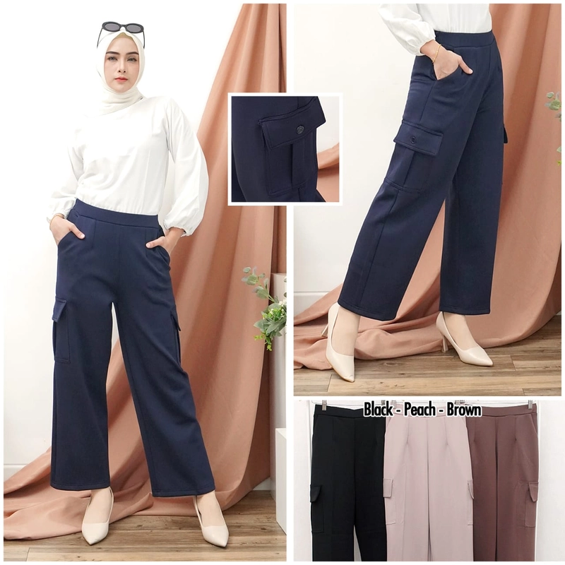 Product image Syahrinda [TA] - Celana Kulot Cargo Mangosticky Jumbo Bigsize Scuba Pants Premium Stretch Standar Black