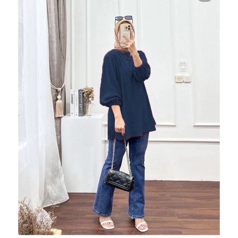 Product image [JL] MEQA DAILY - Hanover Blouse Atasan Wanita Knit Allsize Navy