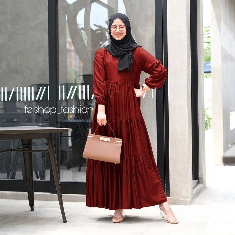 Product image Muslim Clothing - Muslim Clothing-Gamis Hexa Dress Wanita Terbaru ALL SIZE MARON
