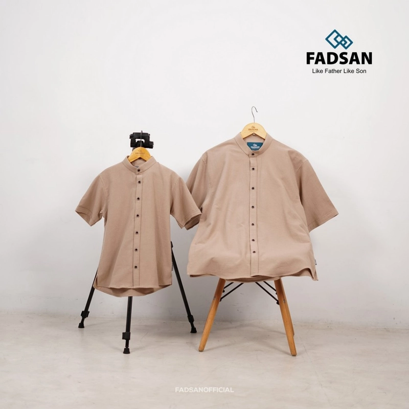 Product image FADSAN - Kemeja Couple Ayah dan Anak Lengan Pendek Polos Warna Sand - Tufy Series SIZE BAYI NO.1 TUFY SAND