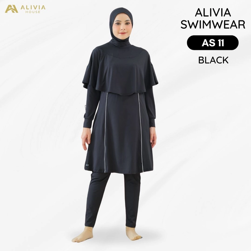 Product image Alivia House - Alivia Swimwear AS11 - Baju renang muslimah syari dewasa wanita muslim perempuan rema S Black