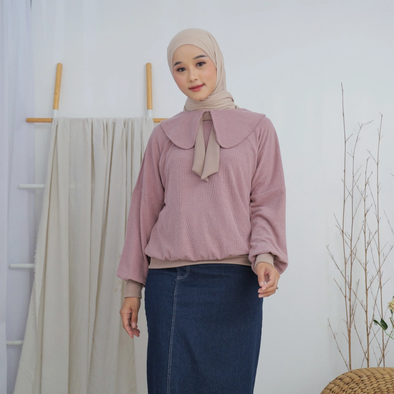Product image Sseolshop - SSEOLSHOP - Jennie baju atasan wanita terbaru 2025 bahan knit premium warna pink dan brown nude ukur M Pinknude
