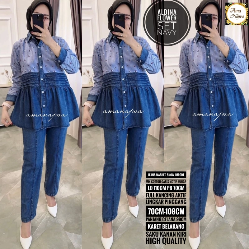 Product image Griya Busanaku Solo - Setelan jeans wanita dewasa ama najwa series All size Aldina navy