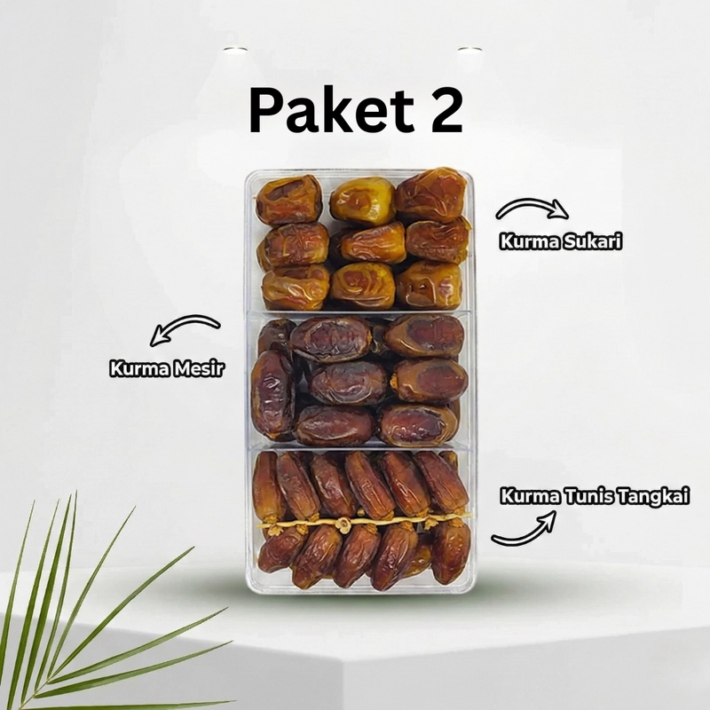 Product image Griya Herba - Kurma Hampers 3 in 1 Sukari Ajwa Tunisia Madu Tangkai Mesir Manis Alami 300g Camilan Sehat PAKET 2 Mesir