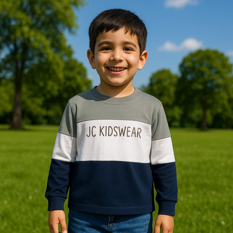 Product image Jckidswear - Atasan Kaos Anak Kombinasi Lengan Panjang S ABU-NAVY