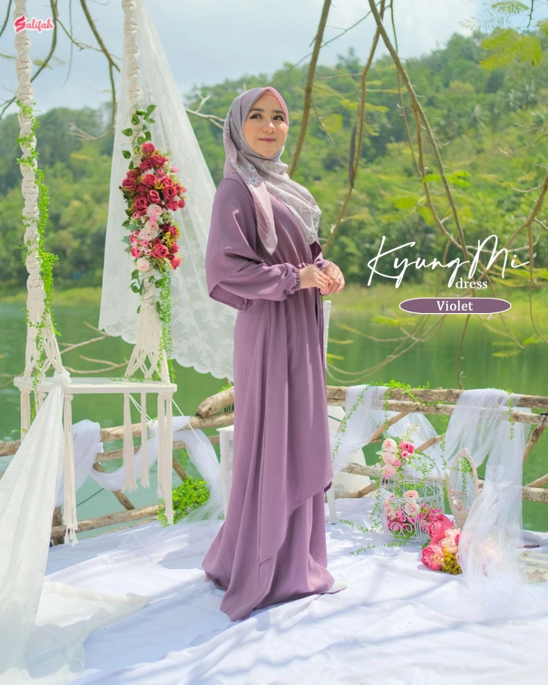Product image Dzeera - SALIFAH - KYUNGMI DRESS / gamis polos cantik dan unik bahan premium L VIOLET