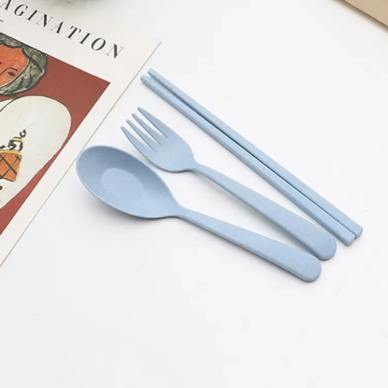 Product image KAMJE Sendok Sumpit Garpu Set Portable Alat Makan Bahan Jerami Gandum KMJ267 KMJ267 BIRU