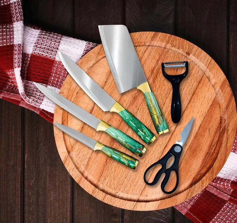 Product image Kitchen Knife Set Bambu 6 Pcs Pisau Dapur Set Isi 6 Pcs Stainless Steal Corak Bambu Pisau Set Bentuk Bambu