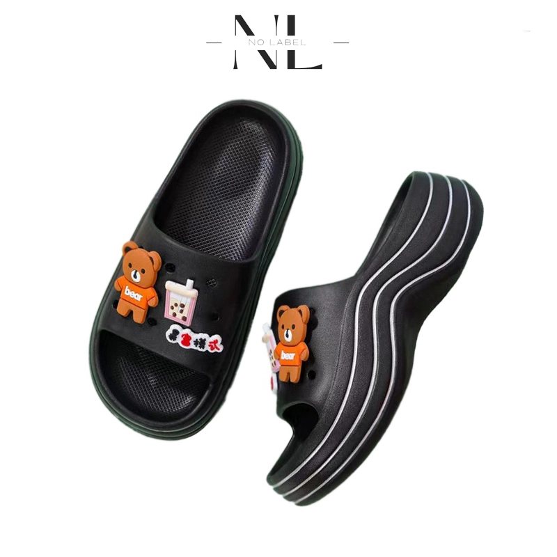 Product image NO LABEL - Sandal Slop Wanita Wedges Hak 5 cm Korean Style (NL 17) 35-36 Hitam