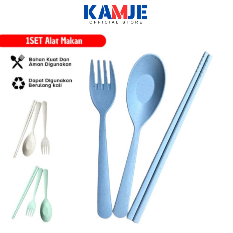 Product image KAMJE Sendok Sumpit Garpu Set Portable Alat Makan Bahan Jerami Gandum KMJ267 KMJ267 BIRU