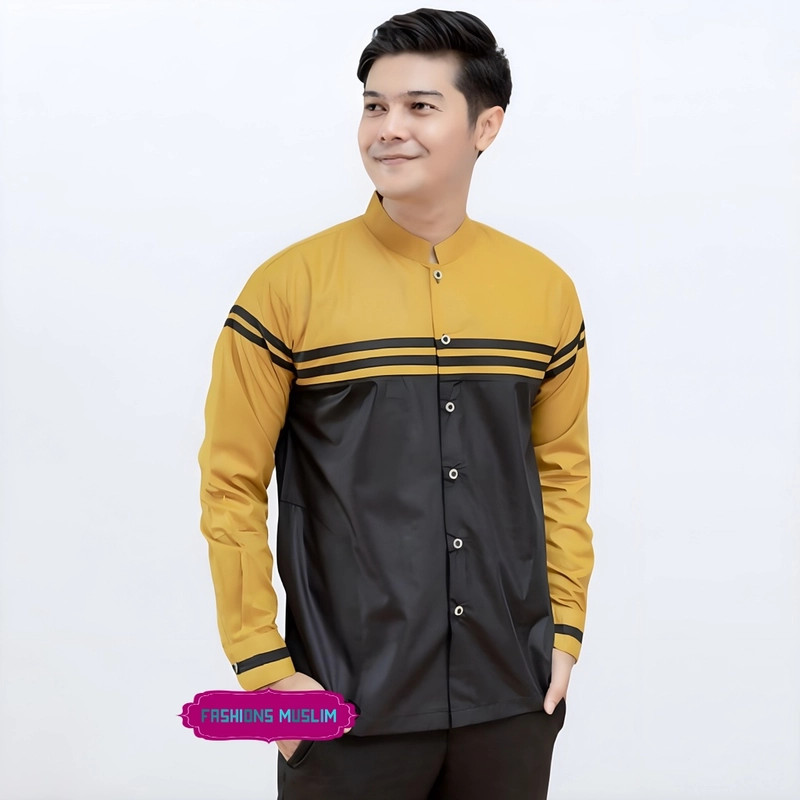 Product image Kois Batik - Baju koko muslim pria dewasa mustad kombinasi hitam lengan panjang M Hitamkombinasi