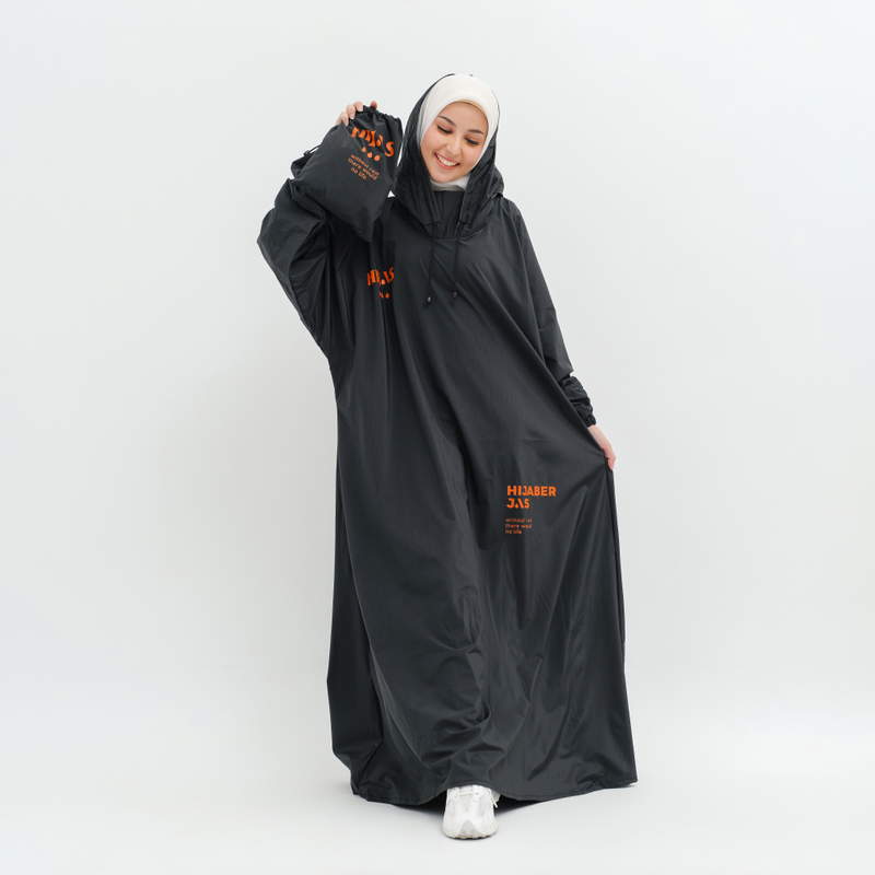 Jas Hujan Gamis Wanita Muslimah Premium Non Zipper by Hijas HITAM