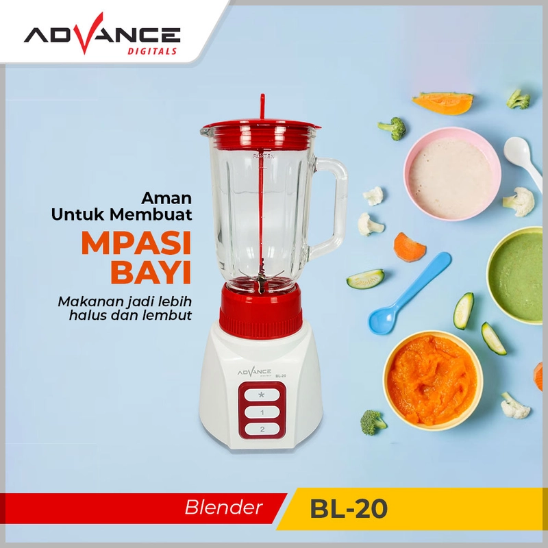 Product image Advance Digitals Indonesia - Blender BL20 / BL-20 Tabung Kaca Multifungsi dan Foodgrade 1.2 Liter Merah
