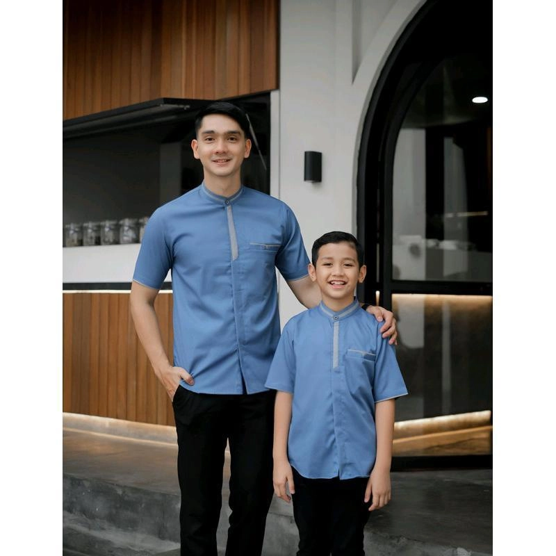 Product image Kois Batik - Baju koko coupel muslim ayah dan anak kekinian simpel modern casual motif bima M bima anak denim