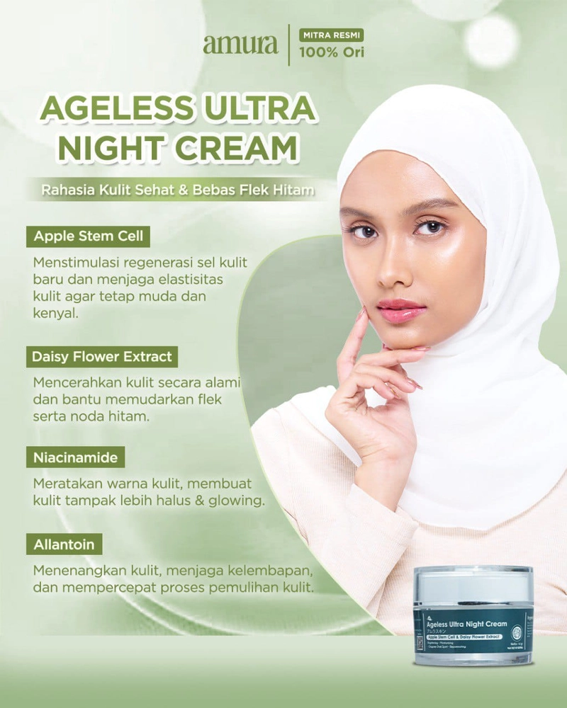 Product image Reglow skincare - AMURA Agless Ultra Night Cream10gr-Mencerahkan&Memudarkan Flek Hitam 10 KRIM