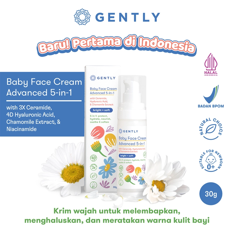Product image GENTLY - Gently Baby Face Cream Advanced 5in1 with Ceramide Hyaluronic Acid Chamomile Extract 30ml putih