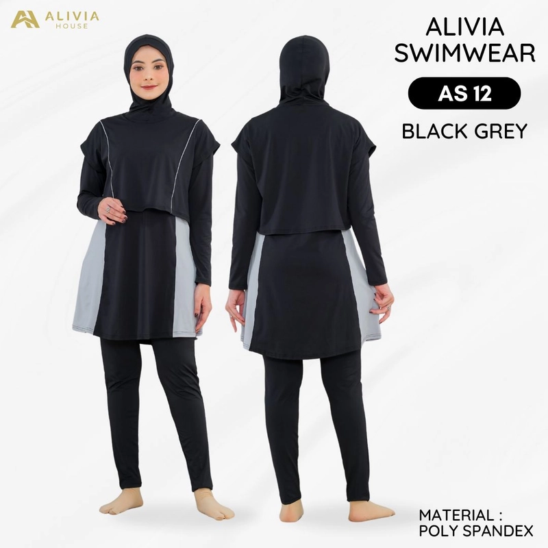 Product image Alivia House - Alivia Swimwear AS 12 - Baju renang muslimah syari Poly Spandex dewasa wanita muslimj S Black Grey