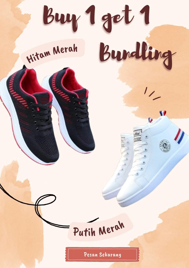 Product image Koekita - Paket Bundling Buy 1 Get 1 Sepatu Boot Sneakers Pria Casual Kunmai Sport & SKC-01 39 Merah & Putih Merah