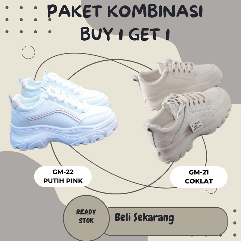 Product image LUXIA - Paket Kombinasi Buy 1 Get 1 Sepatu Kets Sneakers Wanita Series Nhtevia GM-21 & GM-22 41 PUTIH PINK & COKLAT