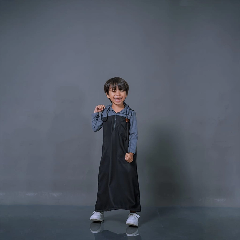 Product image Kawan Muslim - Jubah Gamis Hoodie Mix Warna Anak Laki-Laki Lengan Panjang (JBA13) 2 HITAM