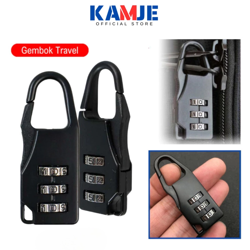 Product image KAMJE Gembok Koper Mini Travel Anti Maling Kuat Kombinasi Kode Angka Umroh Haji KHPLOCK01 all variant Hitam