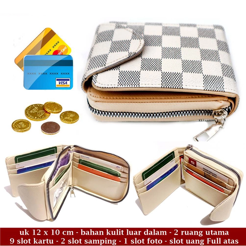Product image Lanc Fashion - Dompet Pendek Pria Kulit Resleting Gulon Motif MOTIF KOTAK CREAM