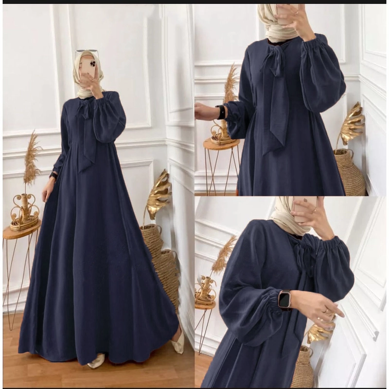 Product image MEQA DAILY - MEGA DAILY - Gamis Aluna Gown Dress Wanita Hyget Super Navy