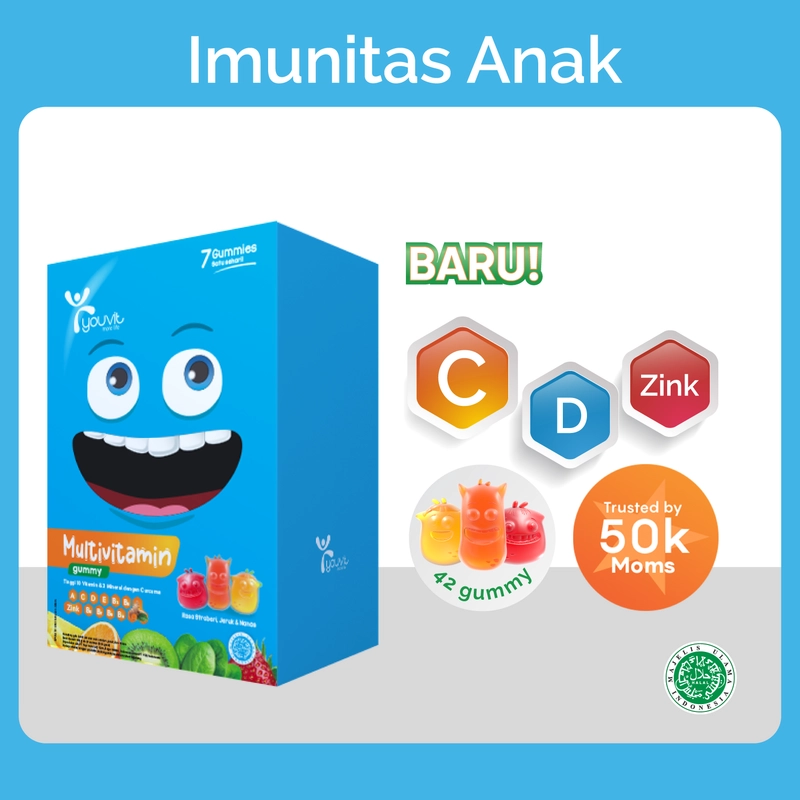 Product image Youvit - Youvit Multivitamin Anak dengan Vit C D Zink Sayur Buah Curcuma untuk Tumbuh Kembang Anak 7 Hari -