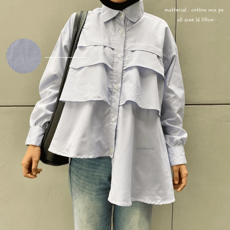 Product image Lusianasae - Serene Blouse Tunik Ruffle strip Hijab Oversize Trendy allsize ALLSIZE BABY BLUE