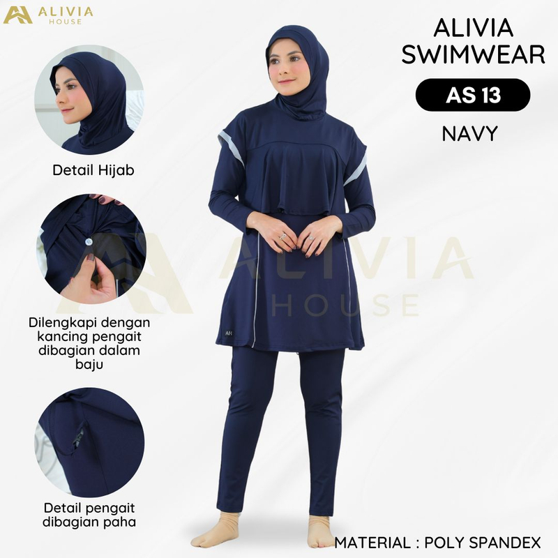 Alivia House - Alivia Swimwear AS 13 - Baju renang muslimah syari Poly Spandex dewasa wanita muslim S Navy