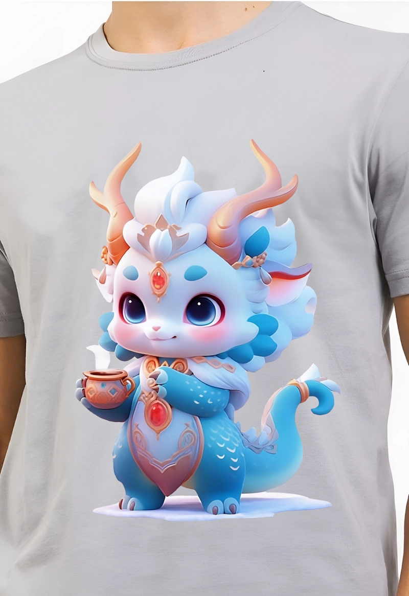 Product image astro - Kaos Pria Gambar 3Dimensi Naga Biru Gelas M ABU