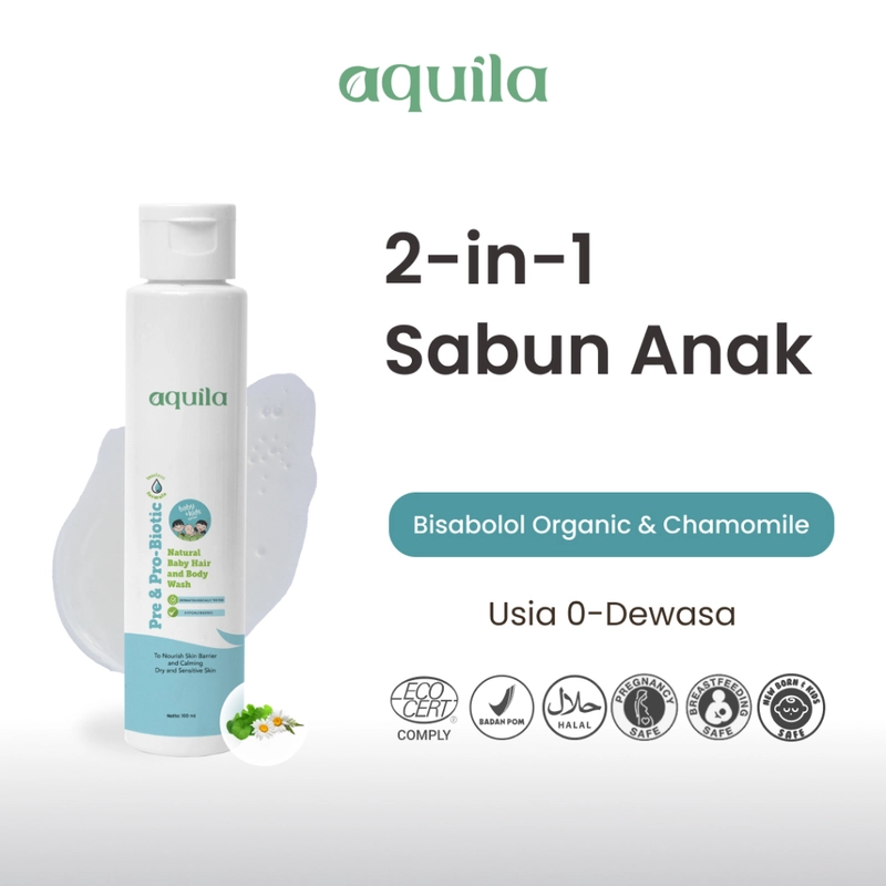 Product image Aquila Pre & Pro Biotic Hair and Body Wash/Sangat Cocok Untuk Kulit Sensitif/Sabun Pembersih Bayi 100ml all skin type