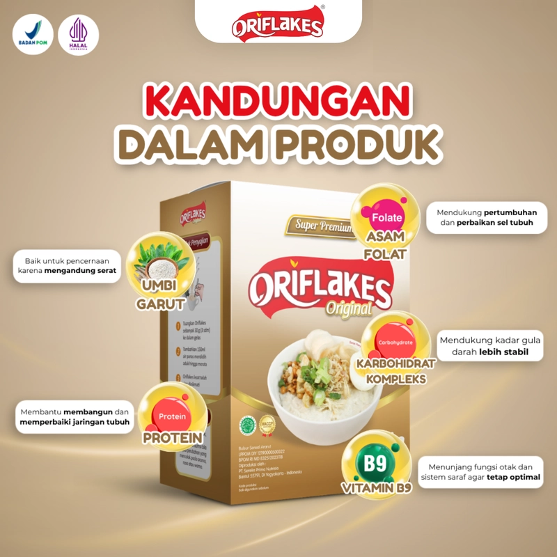 Product image Oriflakes - Sereal Umbi Garut Low Sugar WPS Plain 900gr BPOM Halal GERD Lambung Tinggi Serat 900 gram Original