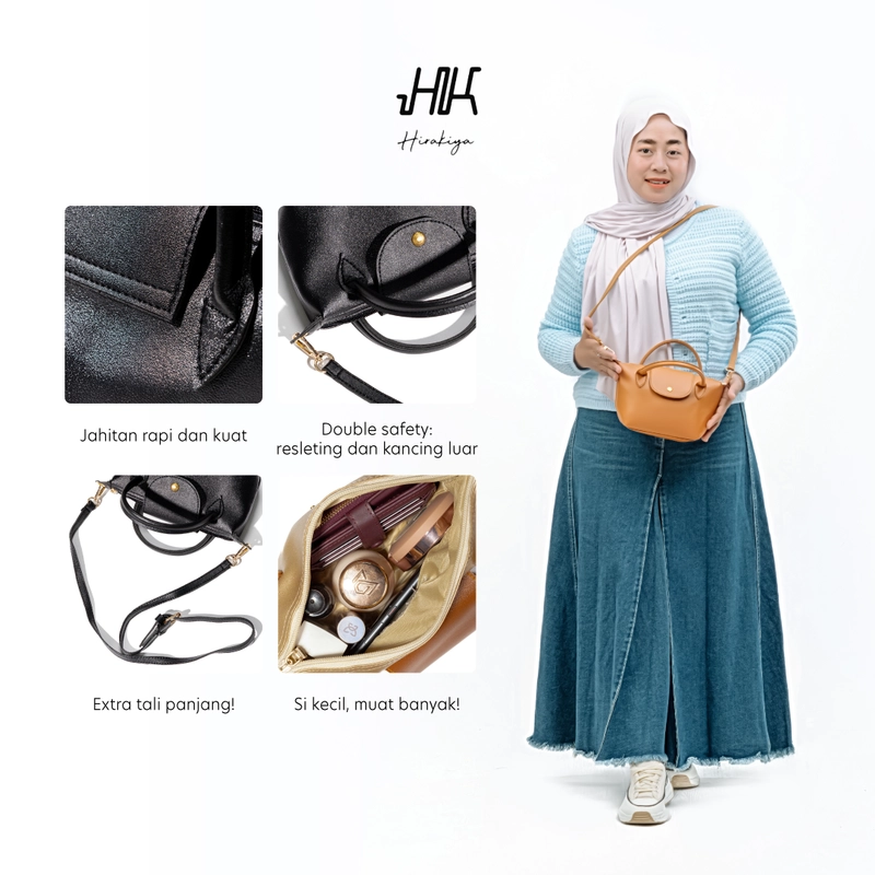 Product image Hirakiya - Mirai Small Bag Tas Selempang Wanita 2in1 Free Goodie Bag Sling Bag Leather Premium Emira 16 x 7,5 x 13 cm Beige Brown PZ