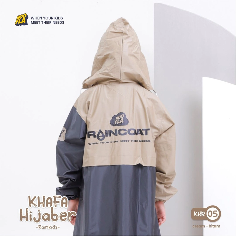 Product image Hoofla - Jas Hujan Gamis Anak Khafa Rainkids Hijaber (KHR) S Cream-Hitam