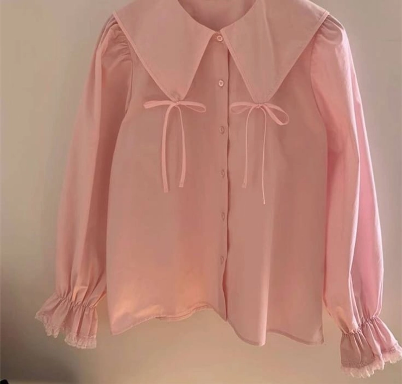 Product image Sseolshop - Kemeja wanita kerah lebar rayon twill adem / baju atasan wanita terbaru 2025 L Peach