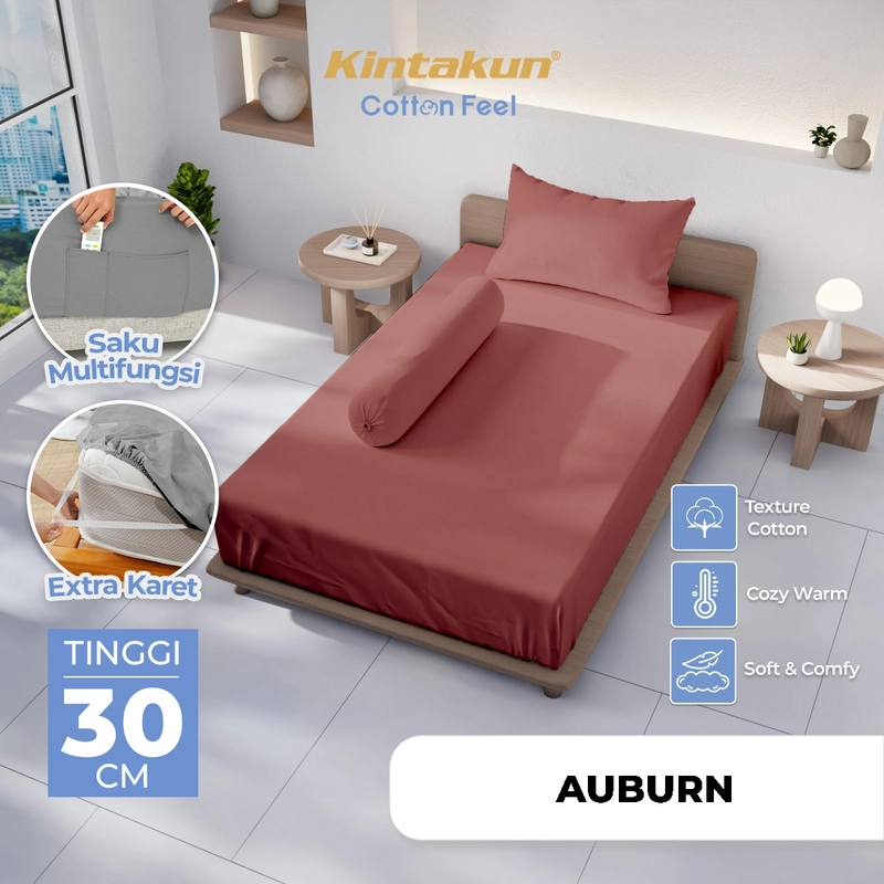Product image Kintakun - Kintakun Cotton Feel Sprei Set Pocket 120/160/180/200 Single Queen King Minimalis Fitted Polos T30 120 x 200 Auburn