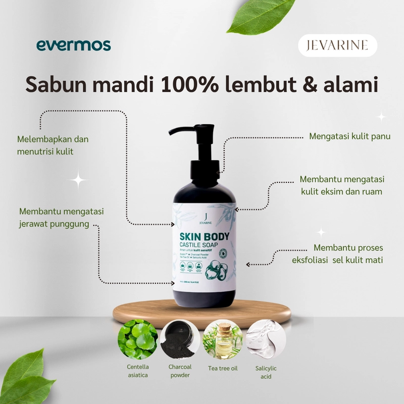 Product image Jevarine - Castile Skin Body Soap 250ml Putih Hijau