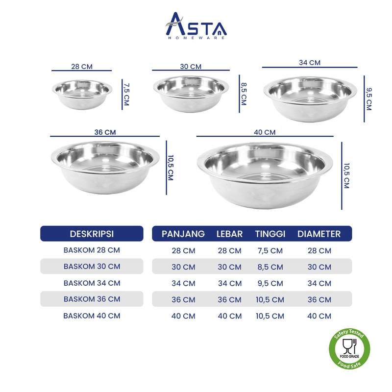 Product image Asta Baskom Stainless Steel Ekonomis Bowl Serbaguna Ukuran 28 cm