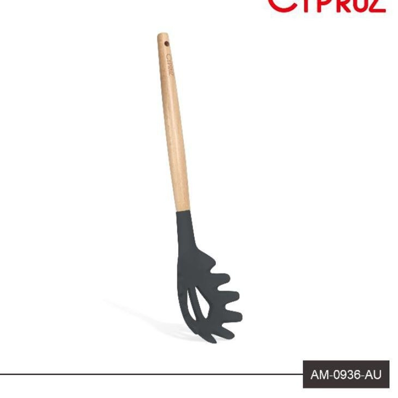 Product image Cypruz - Cypruz Utensil Gagang Kayu Kepala Silicone Garpu Pasta AM-0936-AU Panjang : 31 cm Warna : Abu-abu