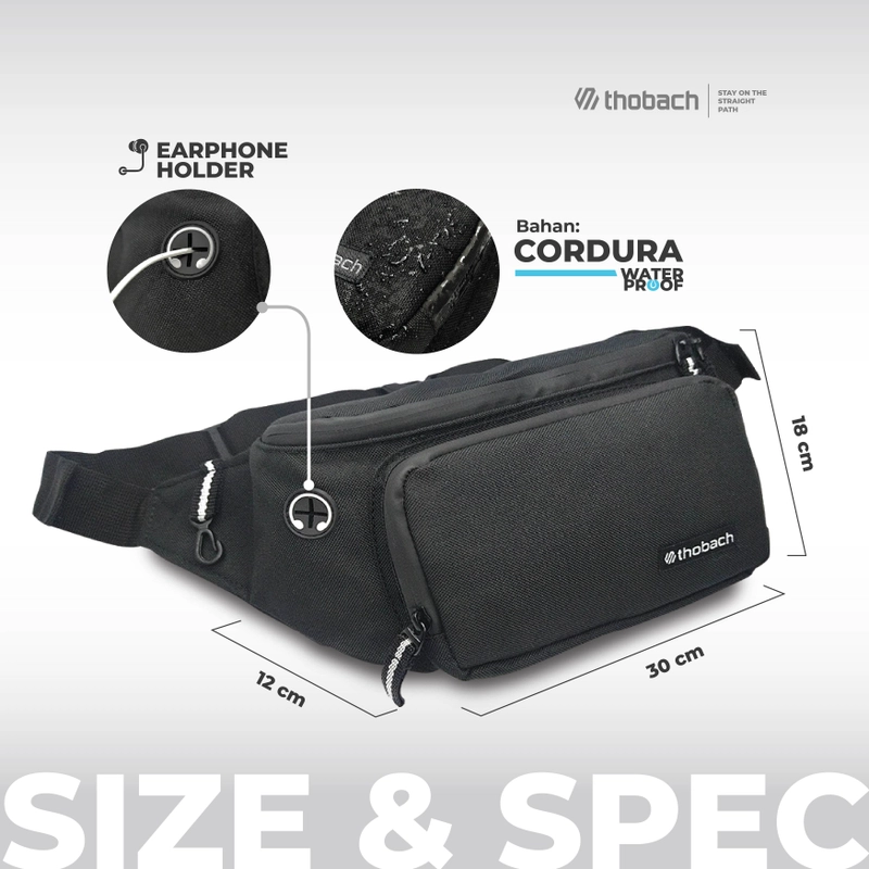 Product image Thobach official - THOBACH Anti Air Waterproof Waistbag MILAN ALL SIZE BLACK