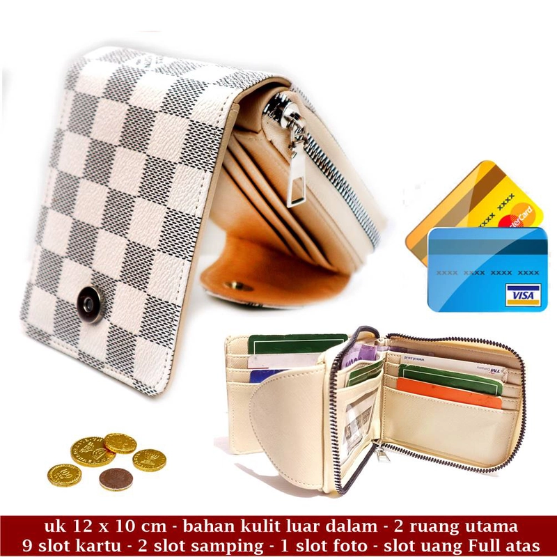 Product image Lanc Fashion - Dompet Pendek Pria Kulit Resleting Gulon Motif MOTIF KOTAK CREAM