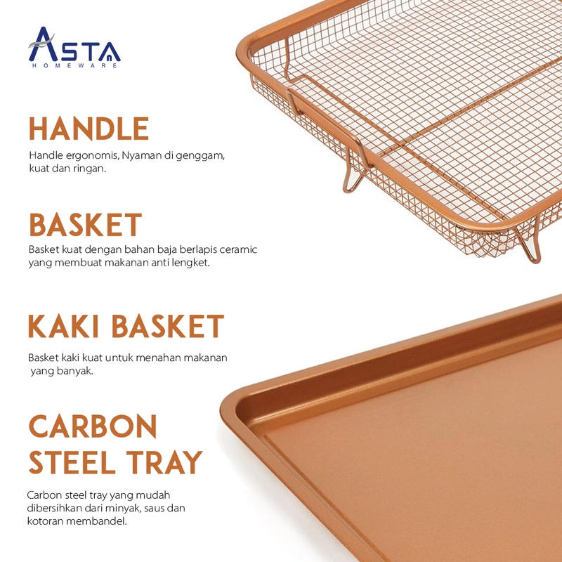 Product image Asta Panggangan Anti Lengket Oven Grill Saringan Minyak Crisper Food Grade Bentuk Square Rose Gold