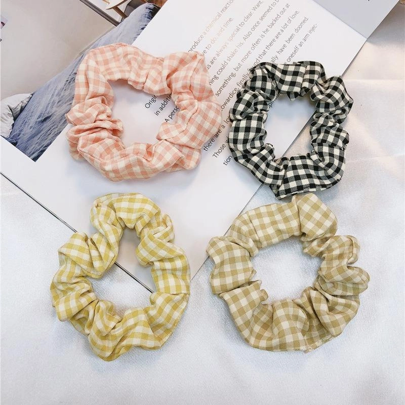 Product image KAHASIL - Ikat Kunciran Iket Rambut Scrunchie Motif Petak KMJAF004 all variant HITAM