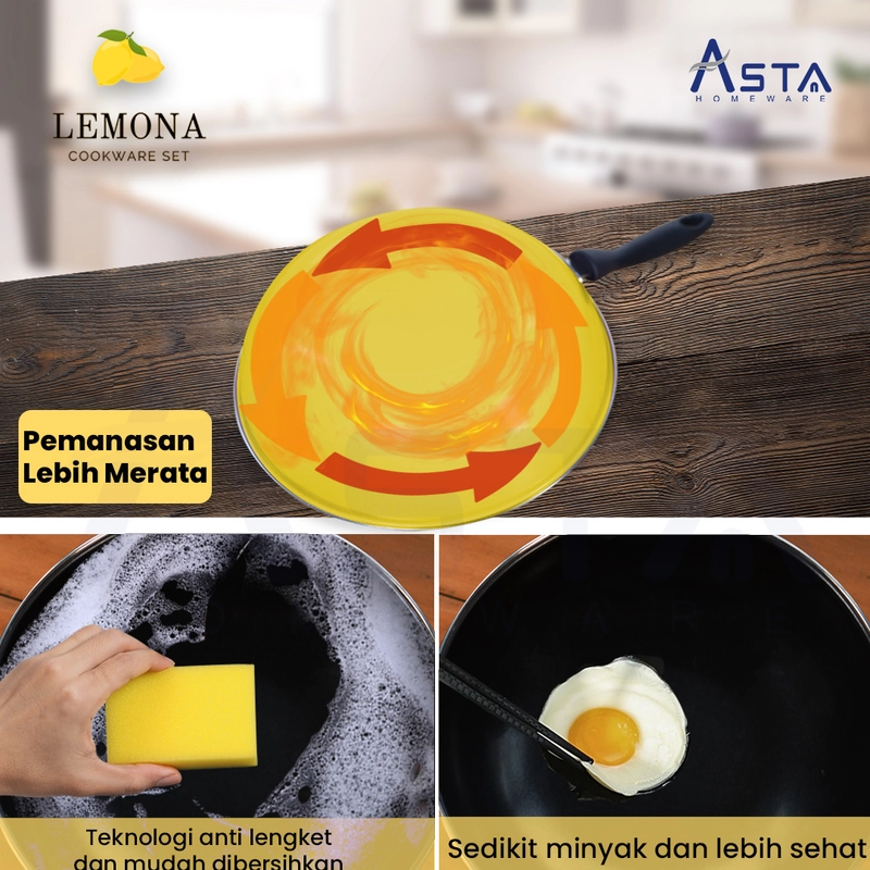 Product image Asta Panci Anti Lengket Tutup Kaca Set Lengkap Lemona 7 pcs Warna Kuning