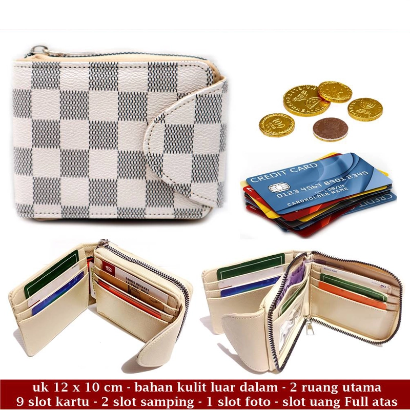 Product image Lanc Fashion - Dompet Pendek Pria Kulit Resleting Gulon Motif MOTIF KOTAK CREAM