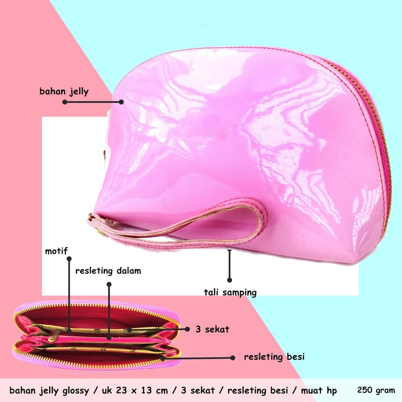 Product image Lanc Fashion - Dompet Moon Resleting Oval Glosy Organaizer WARNA BABY PINK