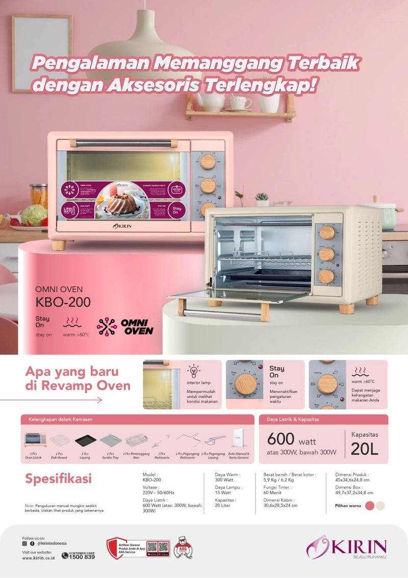 Product image Kirin KBO200RAB Oven Listrik Low Watt Kapasitas 20L Dengan Rotisseri Type KBO20RAB